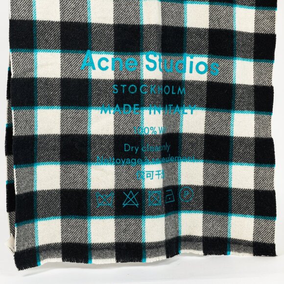 Acne Studios Cassiar Black & White Logo-Print Checked Wool Scarf - Picture 3 of 7
